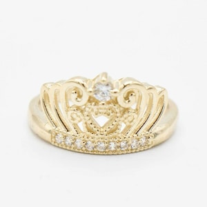 CZ Queen Crown Ring Real Solid 10K Yellow Gold Size 6.5
