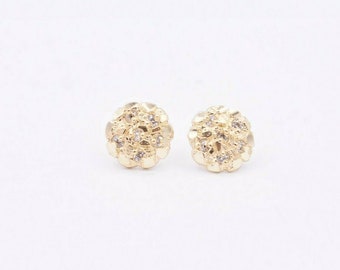 Round Nugget Stud Earrings Solid 10K & 14K Yellow Gold