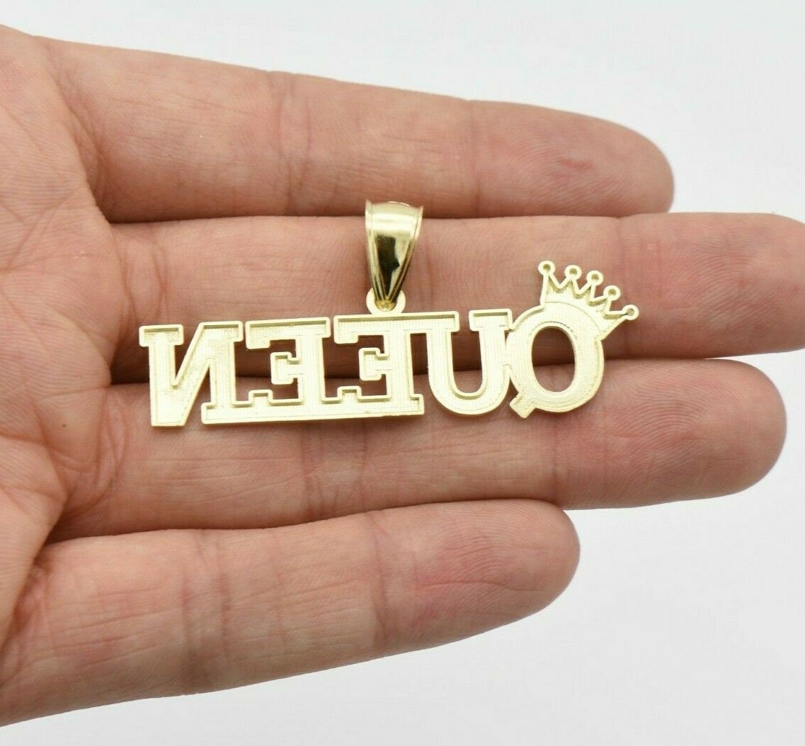 Script Crown Queen Script With Crown Pendant Real 10K Yellow Gold All Sizes - Etsy
