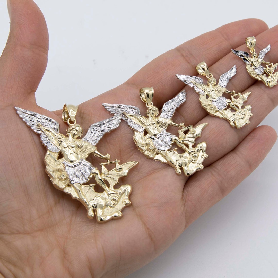天然石　クリスタルセット５個入り　アーキエンジェルマイケル　ロナハーマン Diamond-cut St. Michael Archangel and the Devil Pendant Real 10K