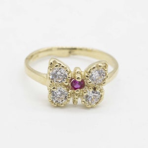 Kids Ruby CZ Butterfly Pinky Ring Real 10K Yellow Gold Size 3