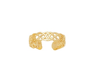 Shiny Cuff Type Pattern Design Filigree Toe Ring Real 14K Yellow Gold