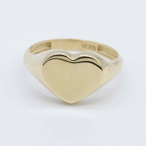 Shiny Heart Signet Ring Real Solid 14K Yellow Gold All Sizes