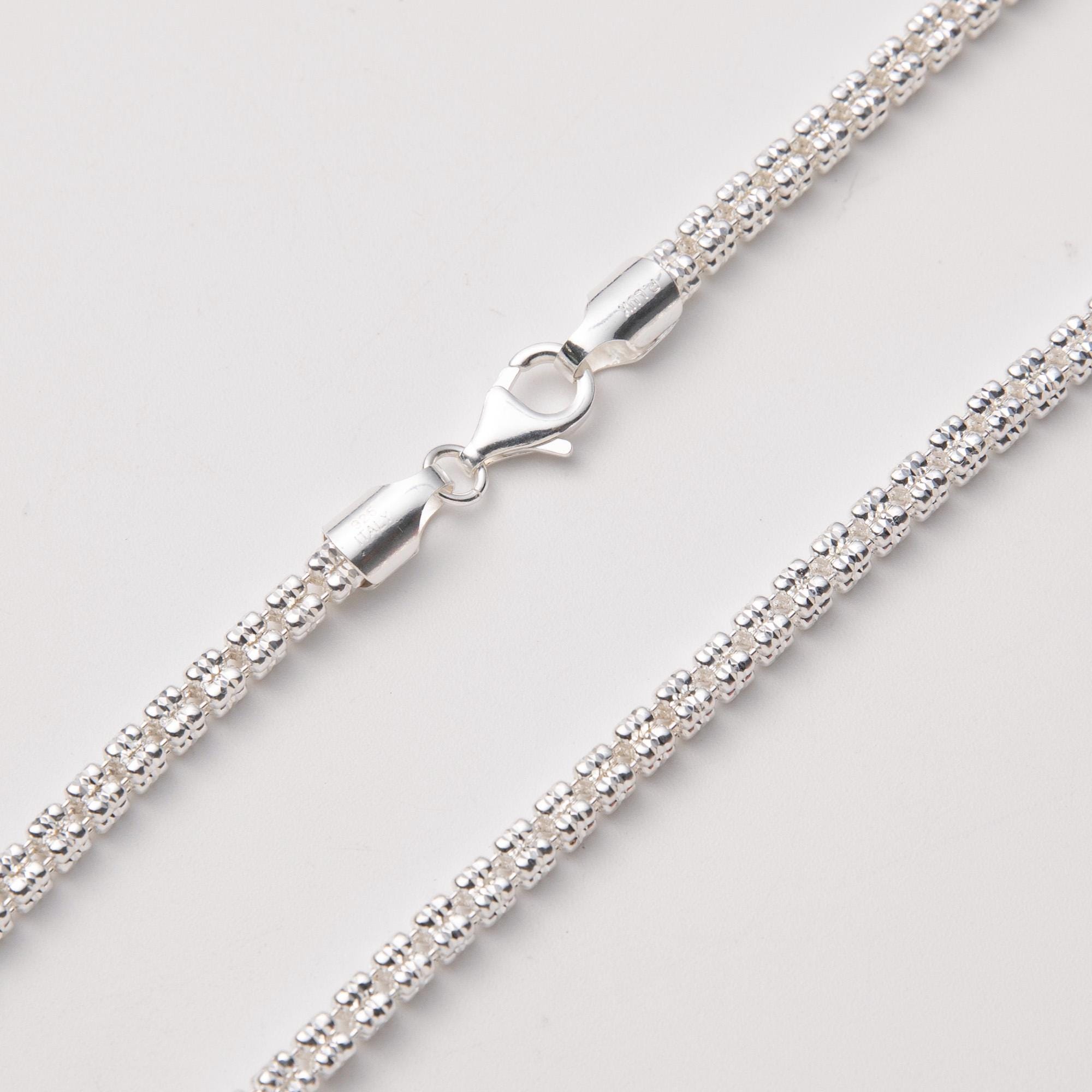 4mm Diamond-cut Ice Link Chain Necklace Sterling Silver 925 Italy