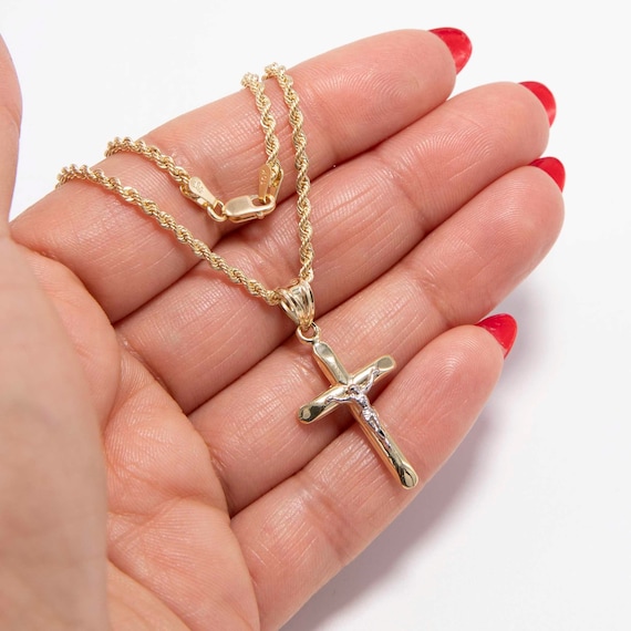 1 3/8インチ イエス十字架ペンダントネックレス 本物の10Kイエロー