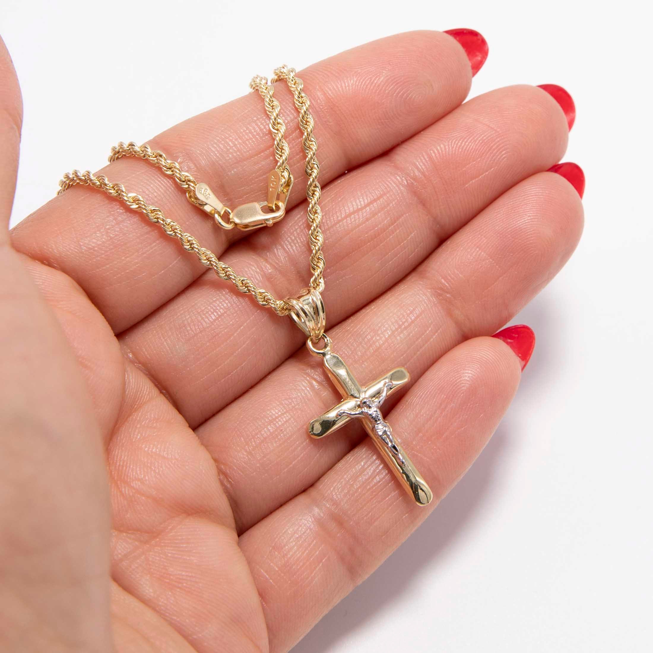 1 3/8インチ イエス十字架ペンダントネックレス 本物の10Kイエロー