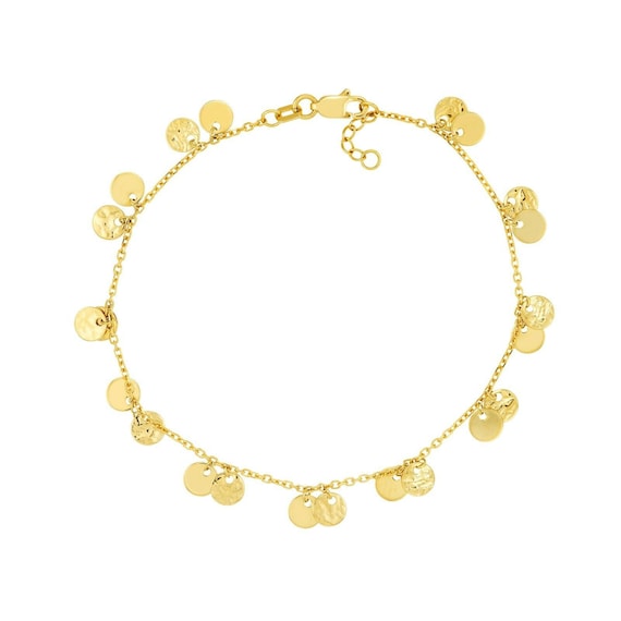 14k Yellow Gold Hammered Mariner Chain Bracelet with Round Discs 14k Yellow Gold Hammered Mariner Chain Bracelet with Round Discs