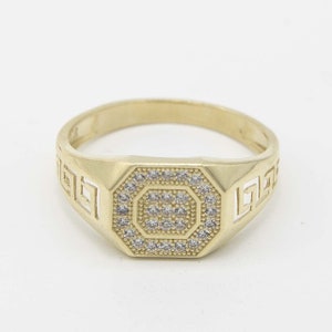 Herren CZ Achteck griechischen Stil Ring Real Solid 10K Gelbgold