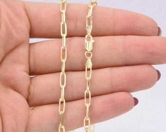 3.5mm Paperclip Link Chain Necklace 14K Yellow Gold Clad Silver 925 Italy