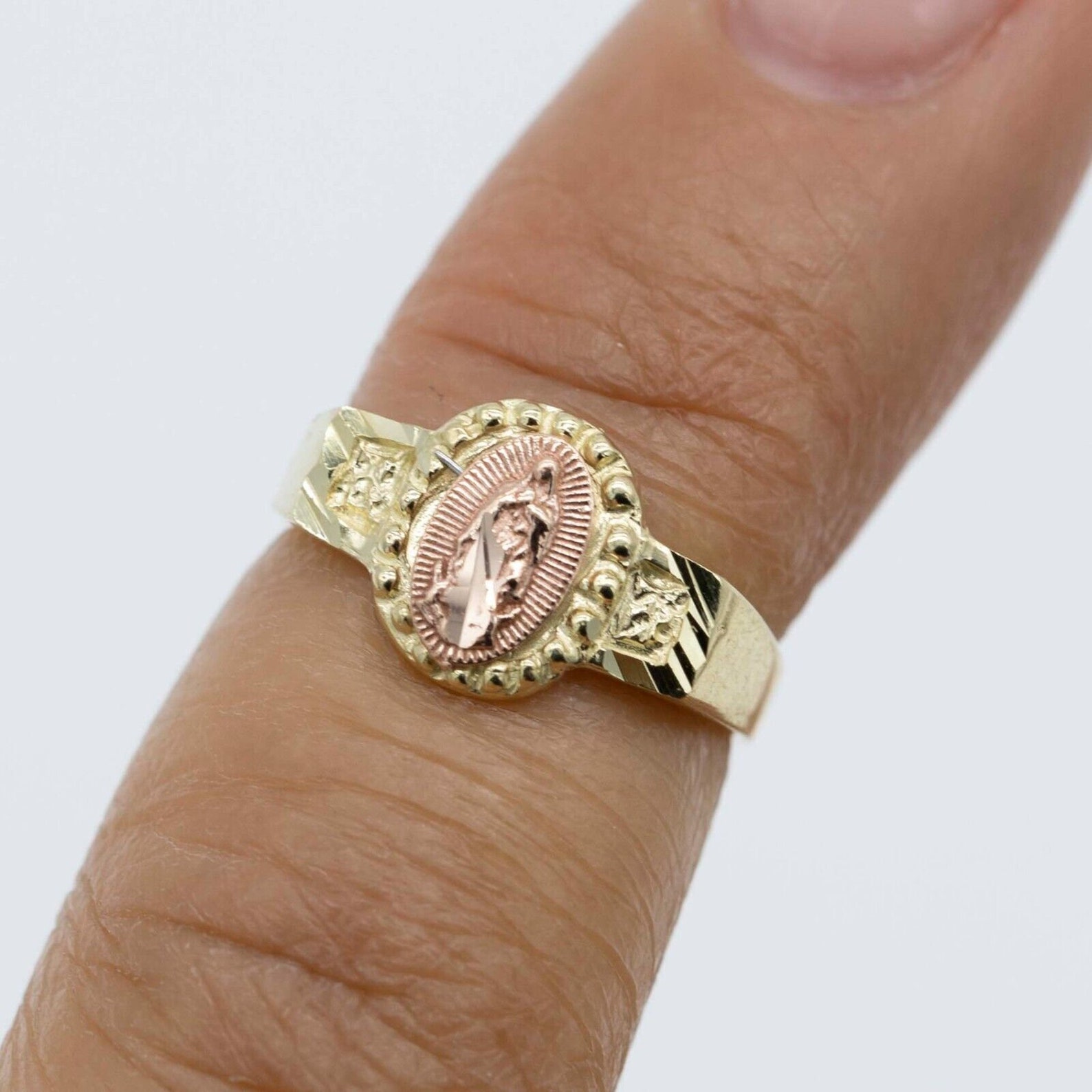 Baby Virgin Mary Lady Guadalupe Ring Real 10K Yellow Rose Gold Size 1 ...