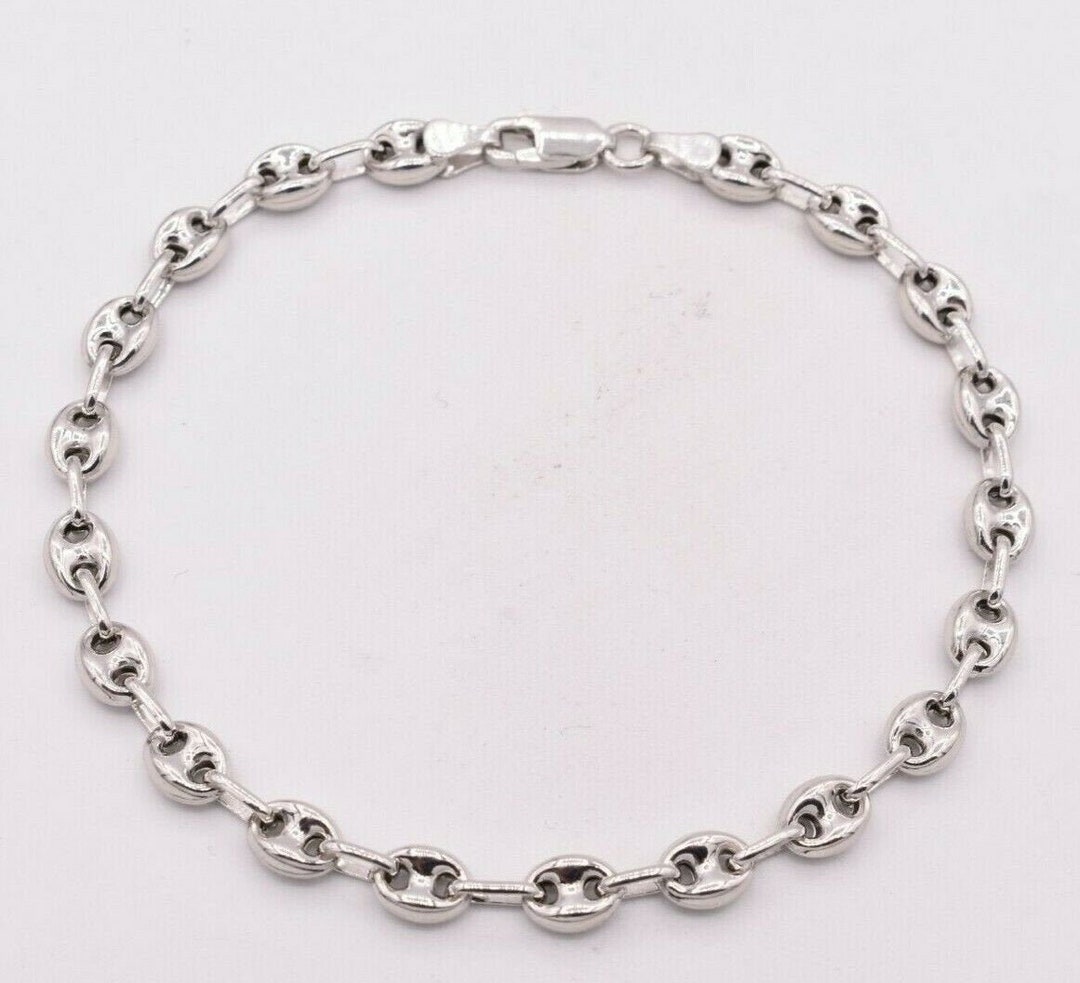 6mm Puffed Anchor Mariner Ankle Bracelet 14K White Gold Clad Silver 925 ...