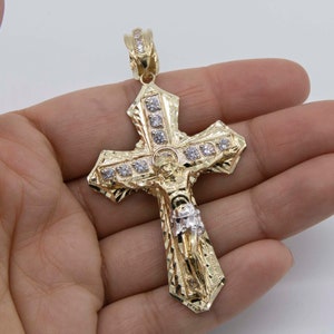2 3/4&quot; CZ Diamond-Cut Crucifix Cross Jesus Pendant Real 10K Yellow White Gold