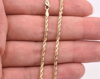 2.5mm Twisted Rope Chain Ankle Bracelet Anklet Real 10K Yellow Gold 10&quot;