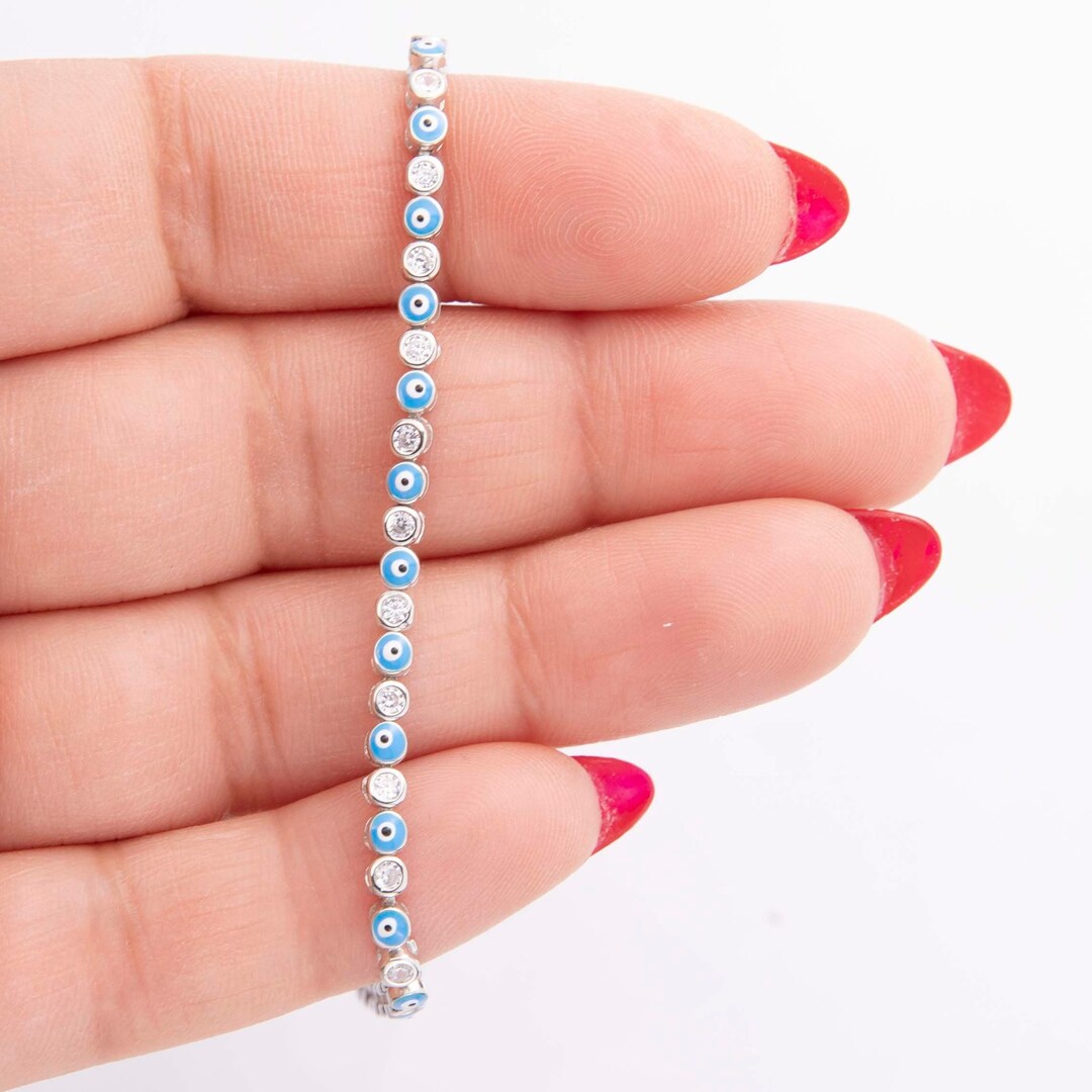 3mm Adjustable CZ Evil Eye Bracelet Real Sterling Silver 925 Etsy