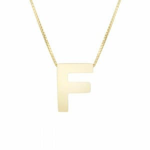 Colar com corrente em caixa com letra inicial F em ouro amarelo 14K real 18"