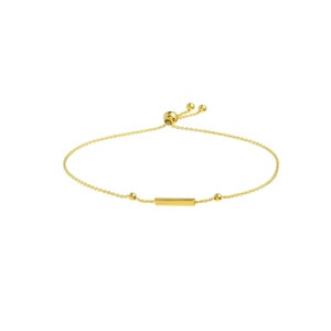 Bar and Beads Bolo Chain Bracelet Real 14K Yellow Gold Up to 9.5&quot;