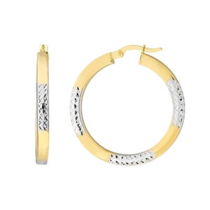 1&quot; Diamond Cut Polished Hoop Earrings Real 14K Yellow White Gold