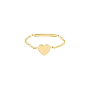 Heart Shape Chain Ring Real Solid 14K Yellow Gold