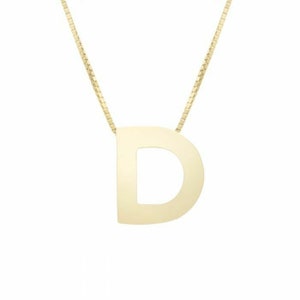 Colar com corrente em caixa com letra inicial D em ouro amarelo 14K real 18"