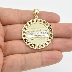 1 3/4" Diamond-Cut Curb Framed Last Supper Medallion Real 10K Yellow White Gold