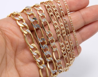 Diamond-Cut Figaro Link Chain Bracelet 10K Yellow White Gold All Sizes