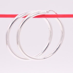 2&quot; 4mm X 50mm Plain Bold Thick Round Hoop Earrings Real Sterling Silver 925