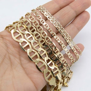 Solid 10K Yellow Gold Shiny Mariner Link Chain Bracelet Real 10K All Sizes