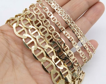 Solid 10K Yellow Gold Shiny Mariner Link Chain Bracelet Real 10K All Sizes