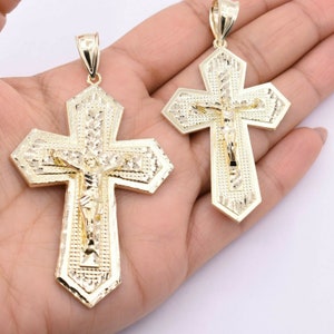 Crucifix Cross Diamond-Cut Pendant Charm Real Solid 10K Yellow Gold ALL SIZES