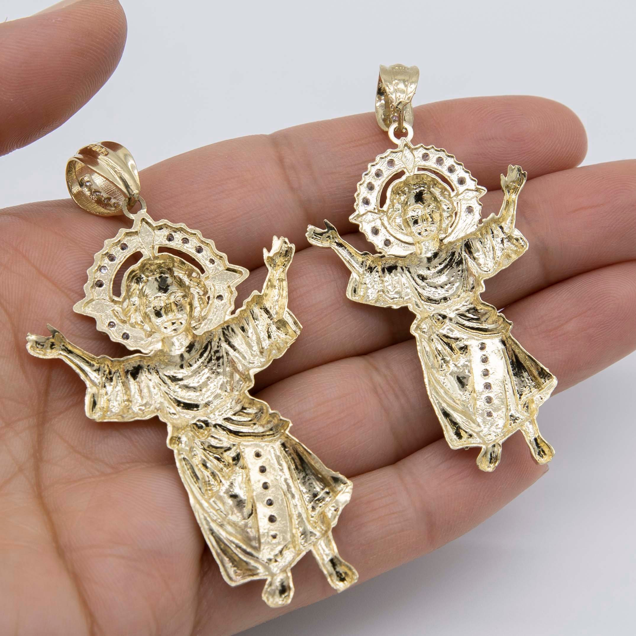 CZ Diamond-cut Divino Nino Baby Jesus Pendant Real 10K Yellow