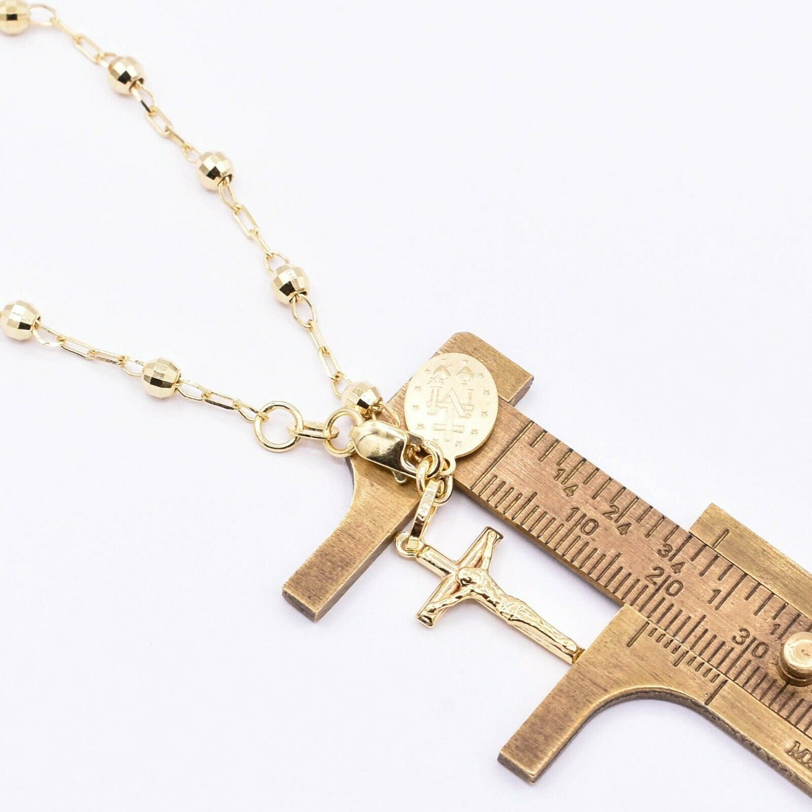 Strukturiertes Rosenkranz Kreuz Jungfrau Maria Armband echt 10K Gelbgold 19  cm - .de