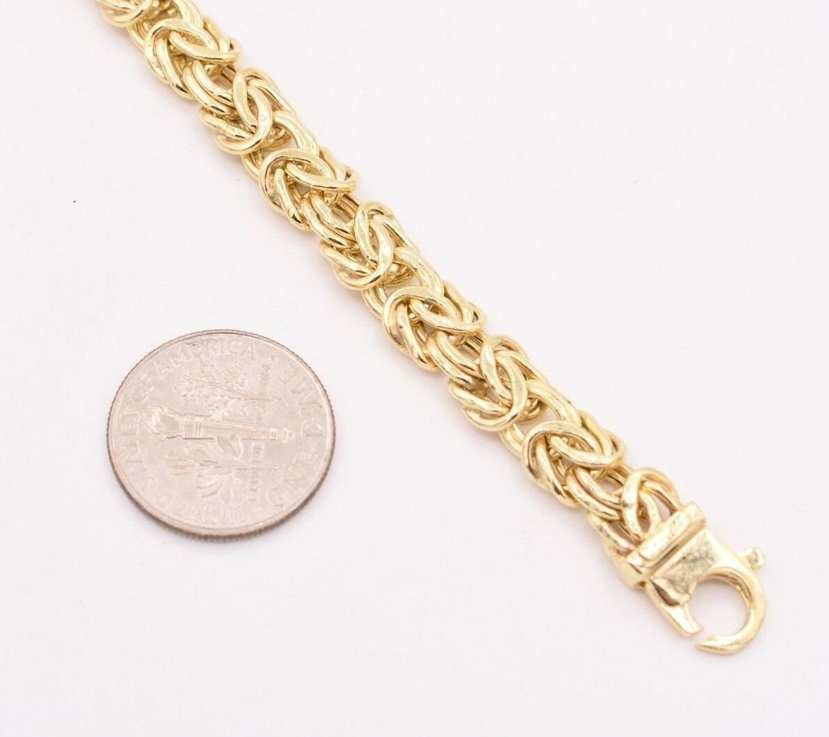 Karabinerverschluss Gold 333 Byzantinisches Armband Aus 14K Gelbgold - 7mm Breit, Glänzend, Mit Karabinerverschluss, 7 1/4" Oder 8" Armband Mit Karabinerverschluss
