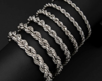 Pulsera de cadena de cuerda de rodio de plata de ley 925 hueca de plata de ley 925 Italia Todos los tamaños
