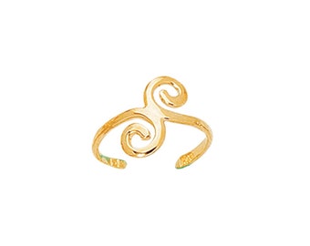 Fancy Cuff Type Toe Ring with Swirl Real 14K Yellow Gold