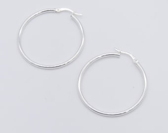 Orecchini A Cerchio Rotondi Spessi E Semplici Da 2" 5 Mm X 50 Mm In Vero Argento Sterling 925 - Italia - Foto 8