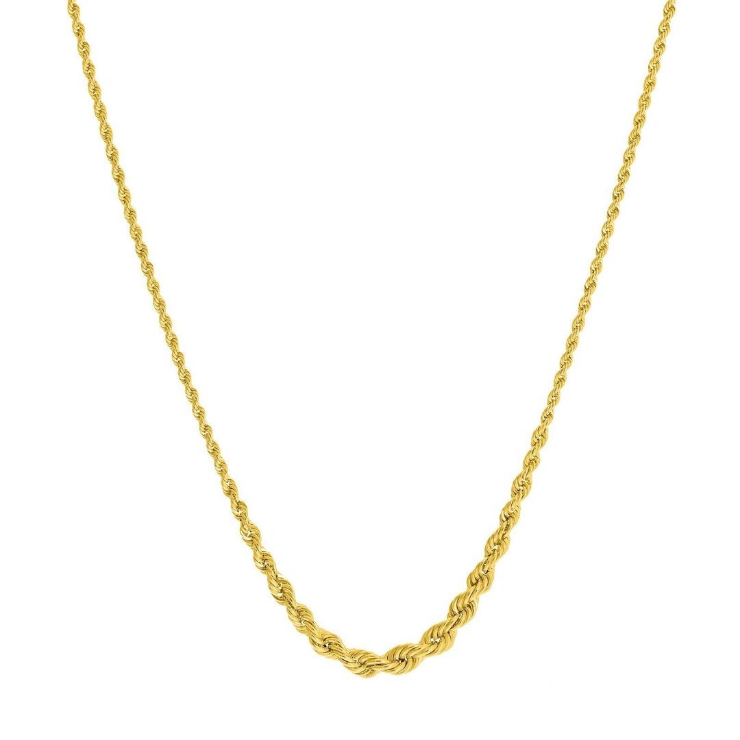 Graduated Light Weight Rope Chain Necklace Real 14K Yellow Gold 18