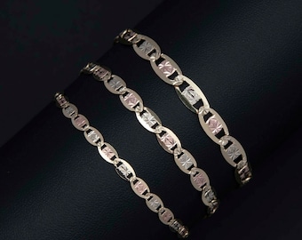 Strukturiertes Valentino Gliederkettenarmband Echt 10K Tri-Color Gold Alle Größen