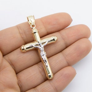 2&quot; Jesus Crucifix Cross Tube Pendant Real 10K Yellow White Gold