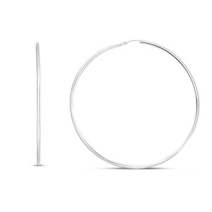 2mm Shiny Rhodium Endless Hoop Earrings Real Sterling Silver 925 All Sizes