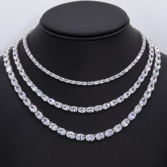 Oval-cut CZ Tennis Chain Necklace Sterling Silver 925 - Etsy
