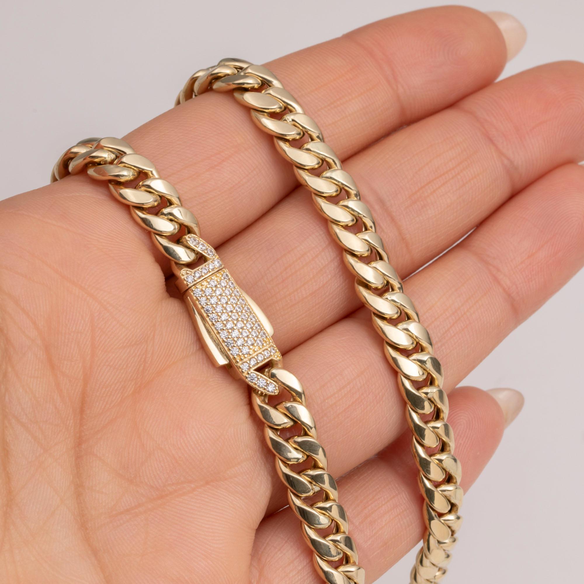 Collana Con Catena A Maglie Cubane Miami In Oro 14k E Lucchetto Da Marinaio - Italia