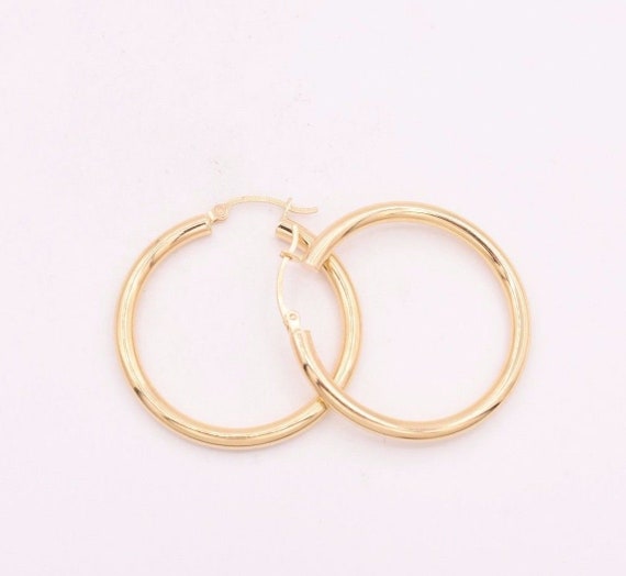 3mm 1 3/8 Inch 35mm 14k Yellow Gold Classic Round Hoop Earrings 