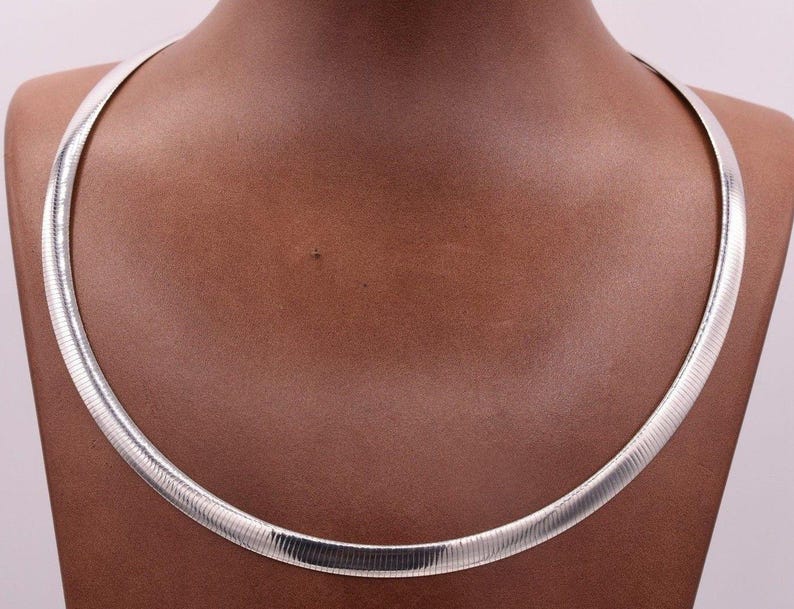 6mm Italian Reversible Omega Chain Necklace 14K Yellow Gold Clad Silver 925 image 6