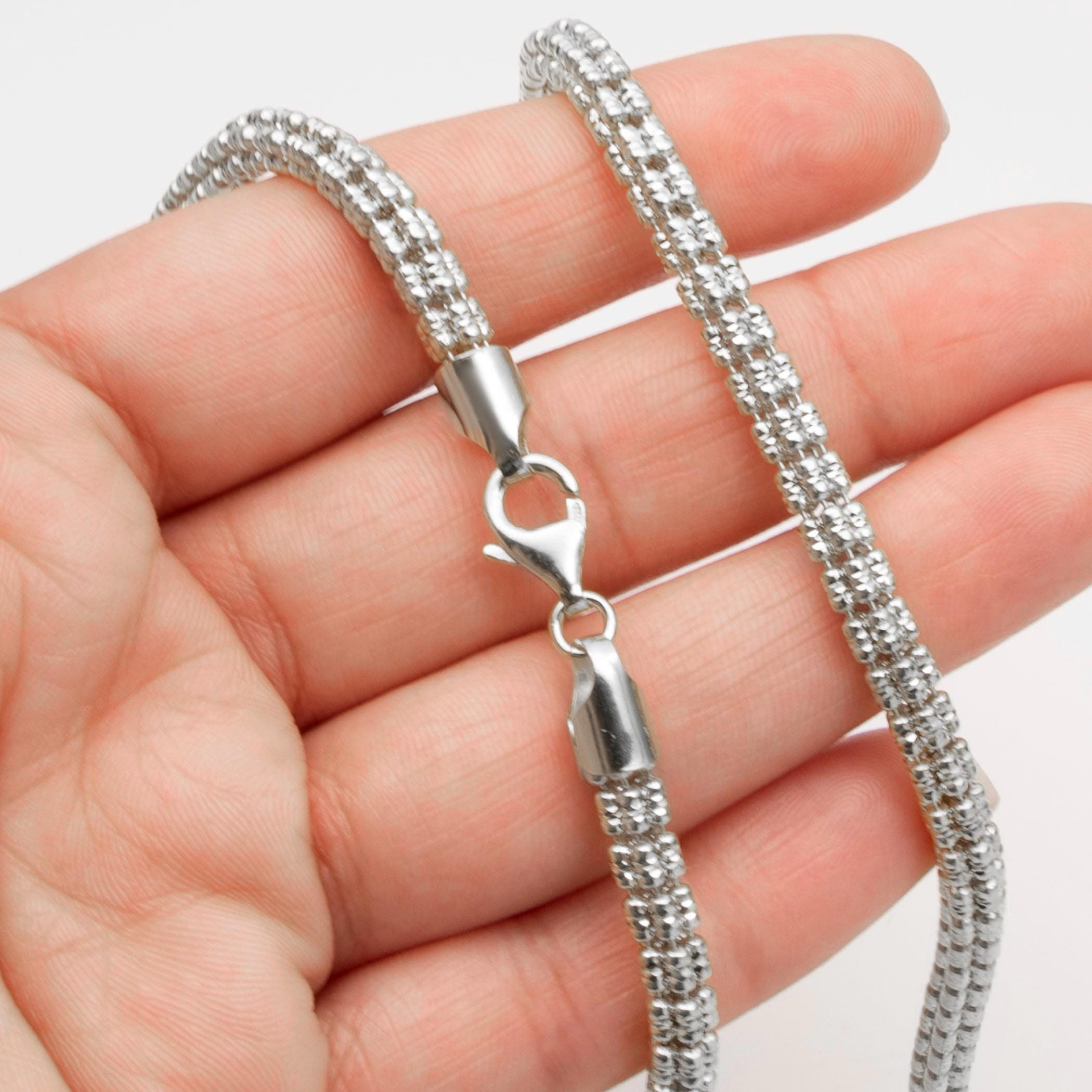 5mm Diamond-cut Ice Link Chain Sterling Silver 925 Italy All Sizes