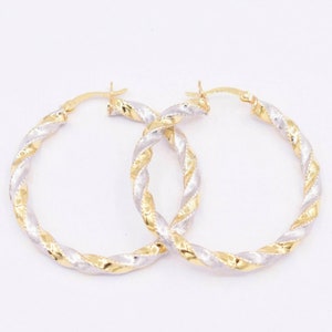 4x40mm Two-Tone Twisted Hoop Earrings 14K Yellow White Gold Clad Silver 925