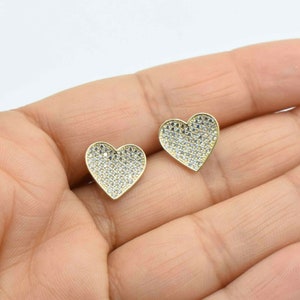 1/2 &quot;Kleine CZ Herz Ohrstecker Echtes solides 10K Gelbgold