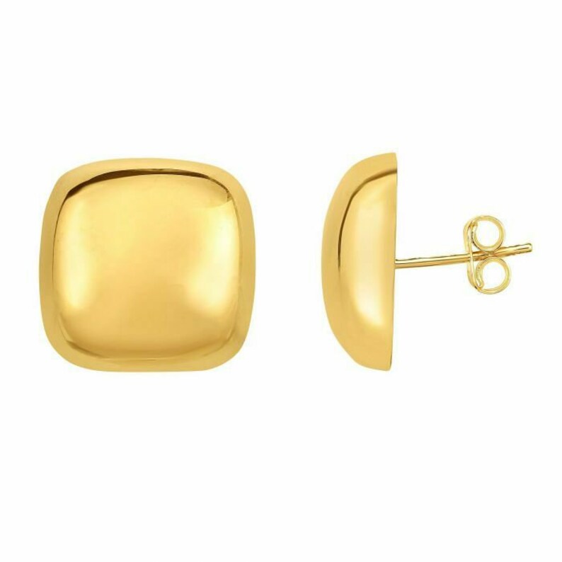 13/16 Polished Square Stud Earrings Real 14K Yellow Gold Etsy