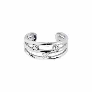 Anello per dita dei piedi in argento Sterling 925 con tripla fila di zirconi cubici sparsi
