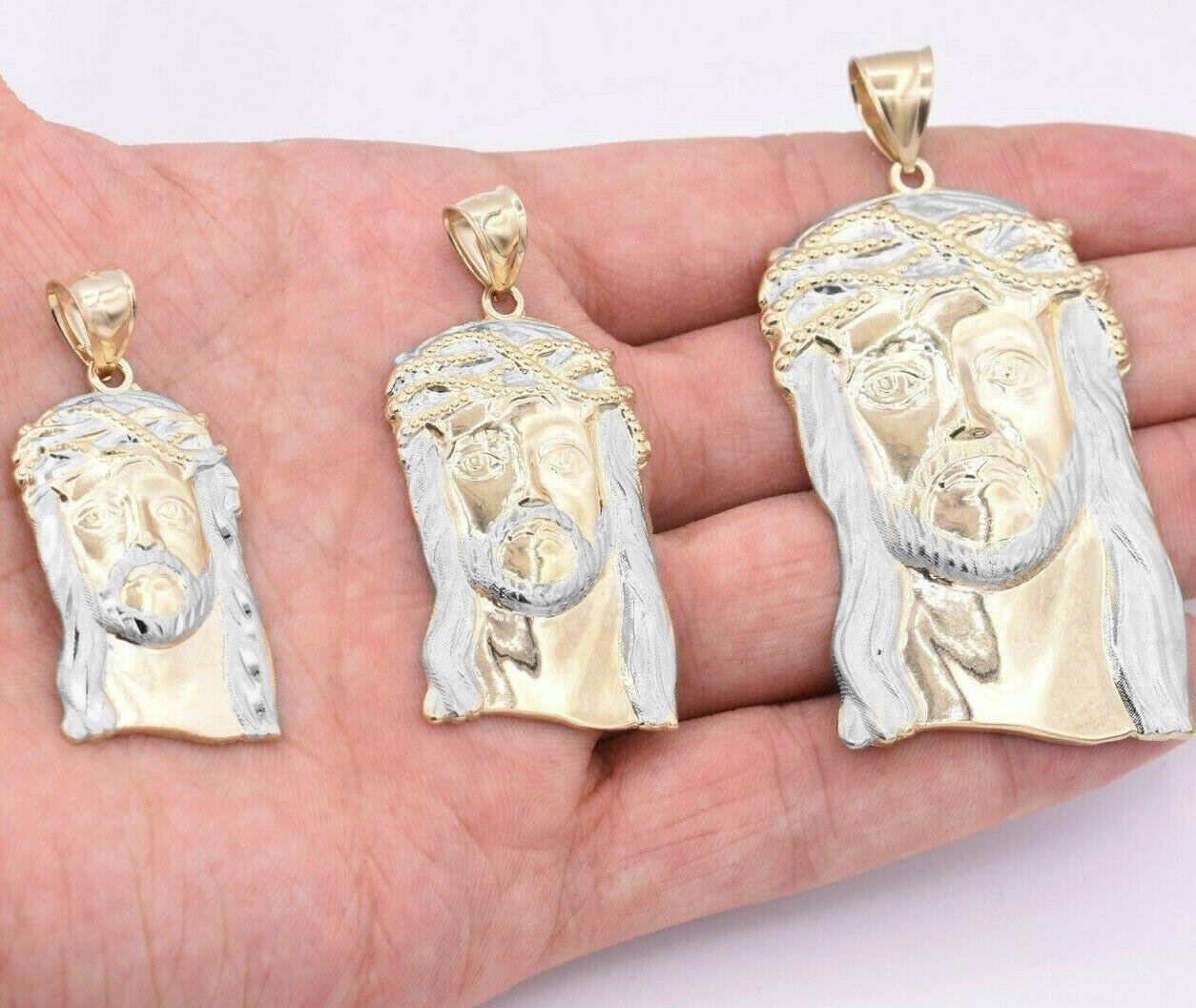 Jesus Head Face Pendant Diamond Cut Real SOLID 10K Yellow White Gold