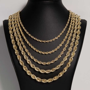 14K Yellow Gold Real Rope Chain Necklace All Sizes